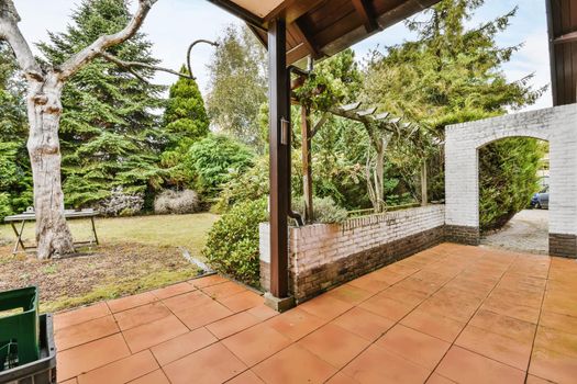 Beautiful courtyard with garden and fresh lawn