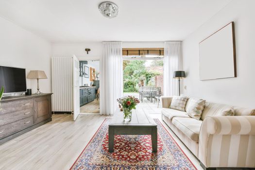 Stylishly organized bright living room in an elegant home