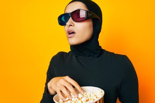pretty woman 3D glasses entertainment emotions studio lifestyle. High quality photo