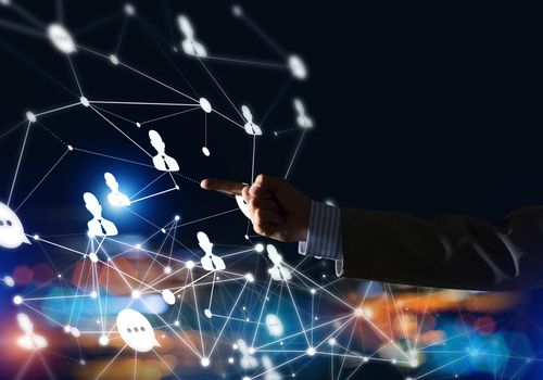 Background conceptual image with social connection lines on dark backdrop