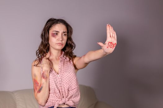 Abuse, domestic violence, protesting and people concept - Stop violence against women.