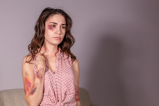 People, violence and abuse concept - Woman victim suffering from abuse, harassment.