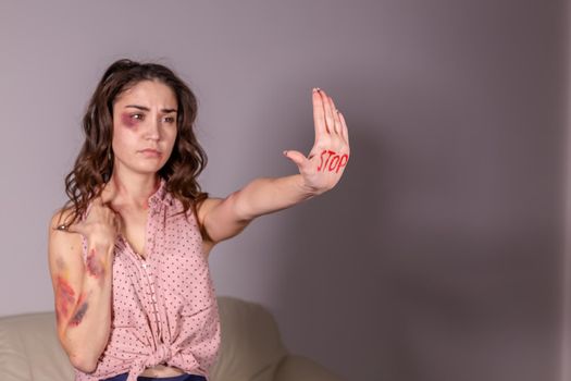 Abuse, domestic violence, protesting and people concept - Stop violence against women.