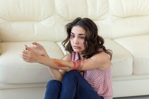 Victim, abuse and domestic violence - Woman crying, suffering domestic violence.
