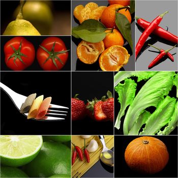 Organic Vegetarian Vegan dietetic  food collage  dark mood