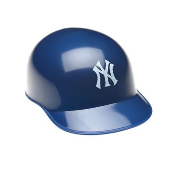 IRVINE, CALIFORNIA - FEBRUARY 27, 2019:  Closeup of a mini collectable batters helmet for the New York Yankees of Major League Baseball.