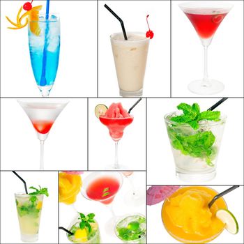 selection of cocktails drinks  collage composition nested on a square frame