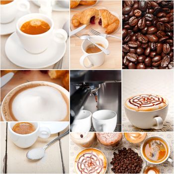 selection of different coffee type on collage composition nested white frame