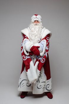 portrait of winking father frost, picture isolated on grey background