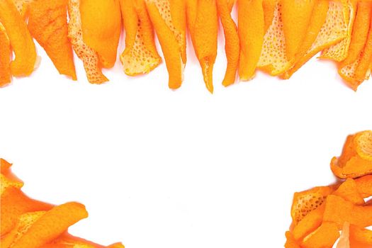 Dried orange peels isolated on a white background, copy space, mock up.