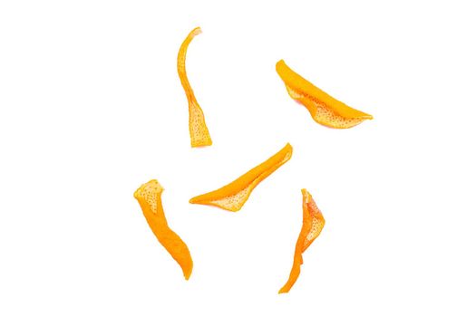 Dried orange peels isolated on a white background.