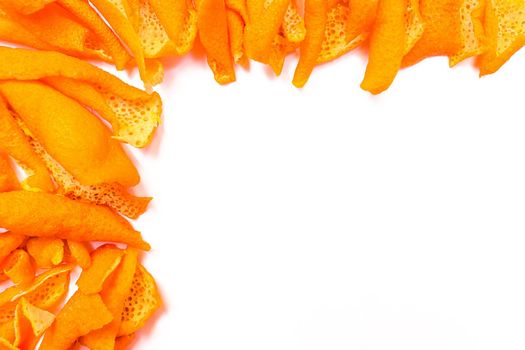 Dried orange peels isolated on a white background, copy space, mock up.