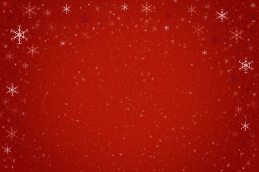 Abstract vivid red Christmas holiday winter background frame of falling snowflakes