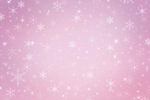 Abstract pastel soft pink Christmas holiday winter background of falling snow bokeh and snowflakes