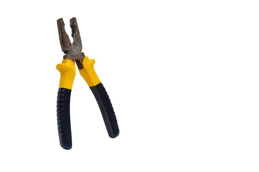 yellow pliers isolated on white background