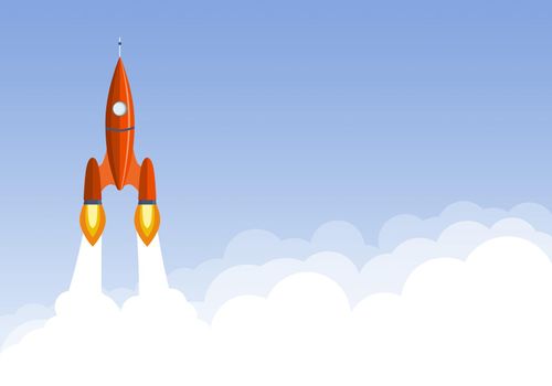 Art launch rocket with sky space. Startup concept.