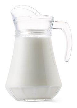 Glass milk jar isolated on white background close up