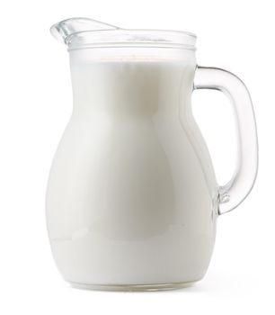 Glass milk jar isolated on white background close up