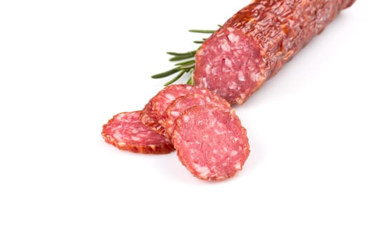 sliced salami isolated on a white background