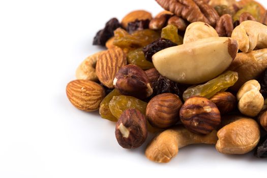 Mix nuts and dry fruits  on a white background