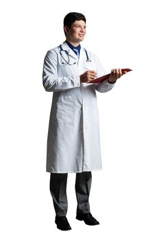 Portrait of a doctor with a tablet for documents