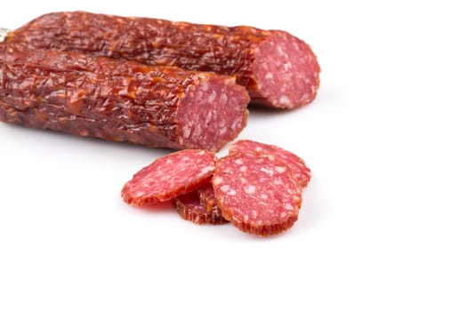 sliced salami isolated on a white background