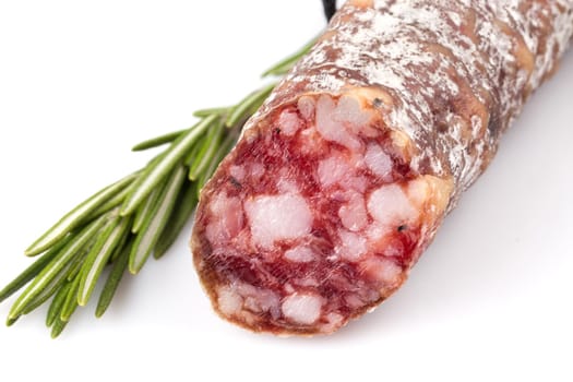 slices of salami isolated on a white background