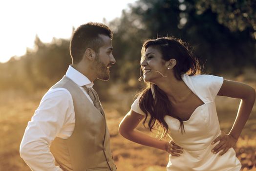 Just married couple together in nature background