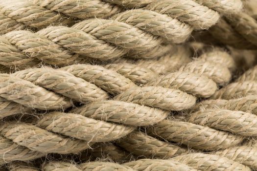 Close-up of an old frayed boat rope as a background