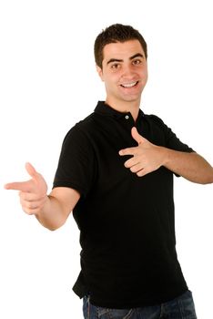 Portrait of a young casual man on white background
