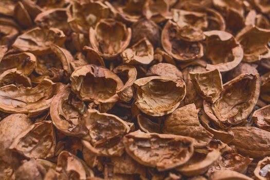 Walnut shell brown background, peeled walnut texture.