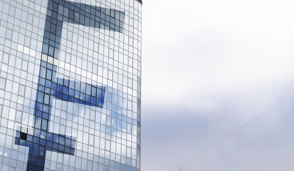 Franc sign on a skyscraper building. Business and financial concept. High quality photo