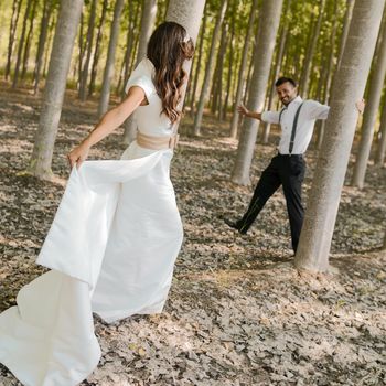 Just married couple together in nature background