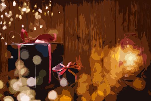 Christmas background with gifts. Xmas boxes with bows and place for text. Illustration.