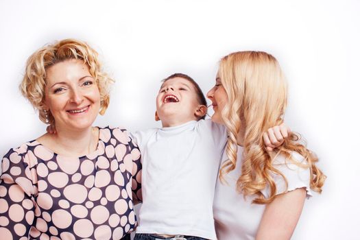 happy smiling blond family together posing cheerful on white background, generation concept. lifestyle people close up