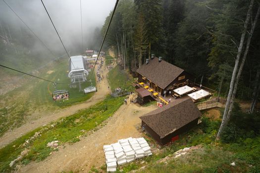 Travel facilities for skiers in mountains in Sochi, Russia