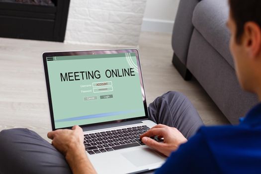 online meeting on laptop screen, team work using a Laptop Computer with Webinar E-business Browsing Connection and cloud online technology webcast concept, business concept