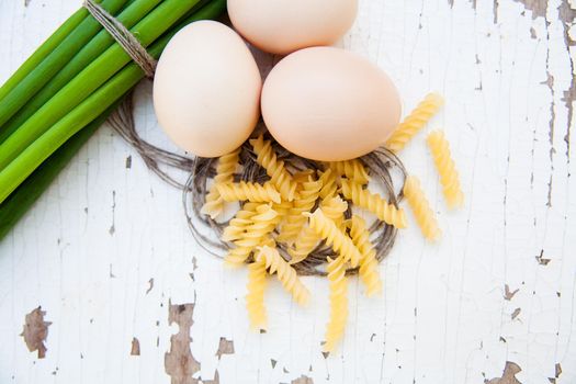 Food ingredients for omelet for healthy breakfast.