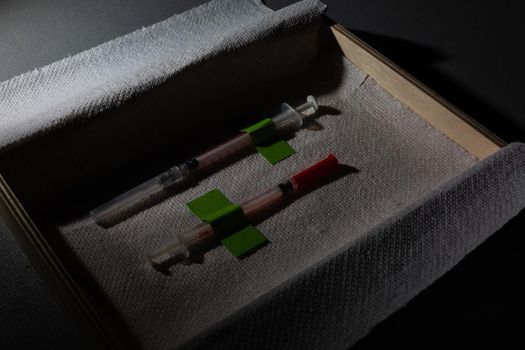 Corona virus vaccine, Covid-19 vaccine. White background and syringes.