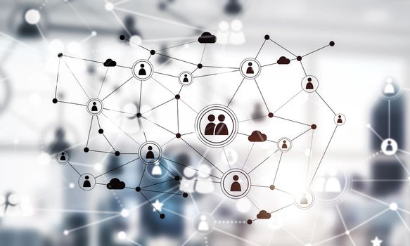 Lines connected with dots as social communication concept in office