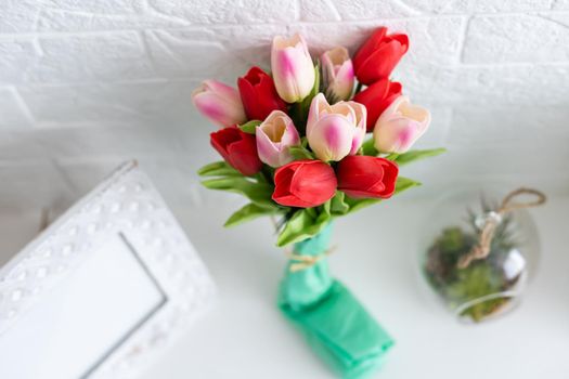 Still life with colorful tulips.