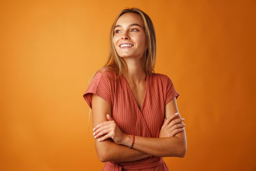 Portrait of a young beautiful happy caucasian woman smiling