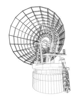 Radio Telescope concept outline. 3d illustration. Wire-frame style