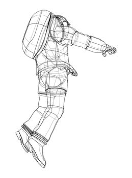 Astronaut concept. 3d illustration. Wire-frame or blueprint style