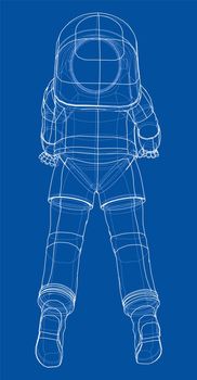 Astronaut concept. 3d illustration. Wire-frame or blueprint style