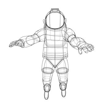 Astronaut concept. 3d illustration. Wire-frame or blueprint style