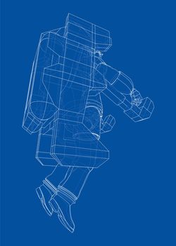 Astronaut concept. 3d illustration. Wire-frame or blueprint style