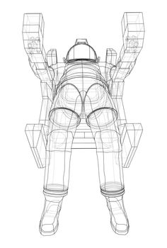 Astronaut concept. 3d illustration. Wire-frame or blueprint style