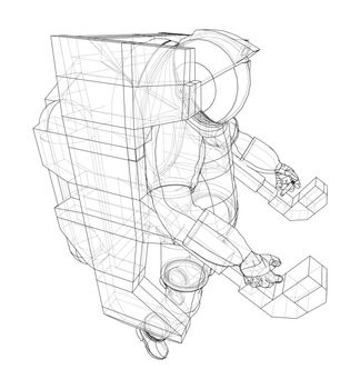 Astronaut concept. 3d illustration. Wire-frame or blueprint style