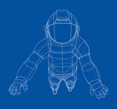 Astronaut concept. 3d illustration. Wire-frame or blueprint style